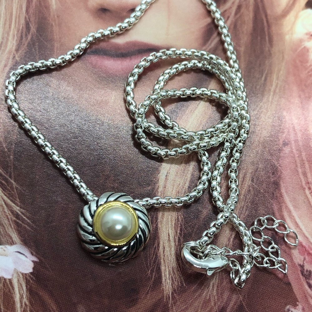 Silver Faux Pearl Necklace - Picture 3 of 4